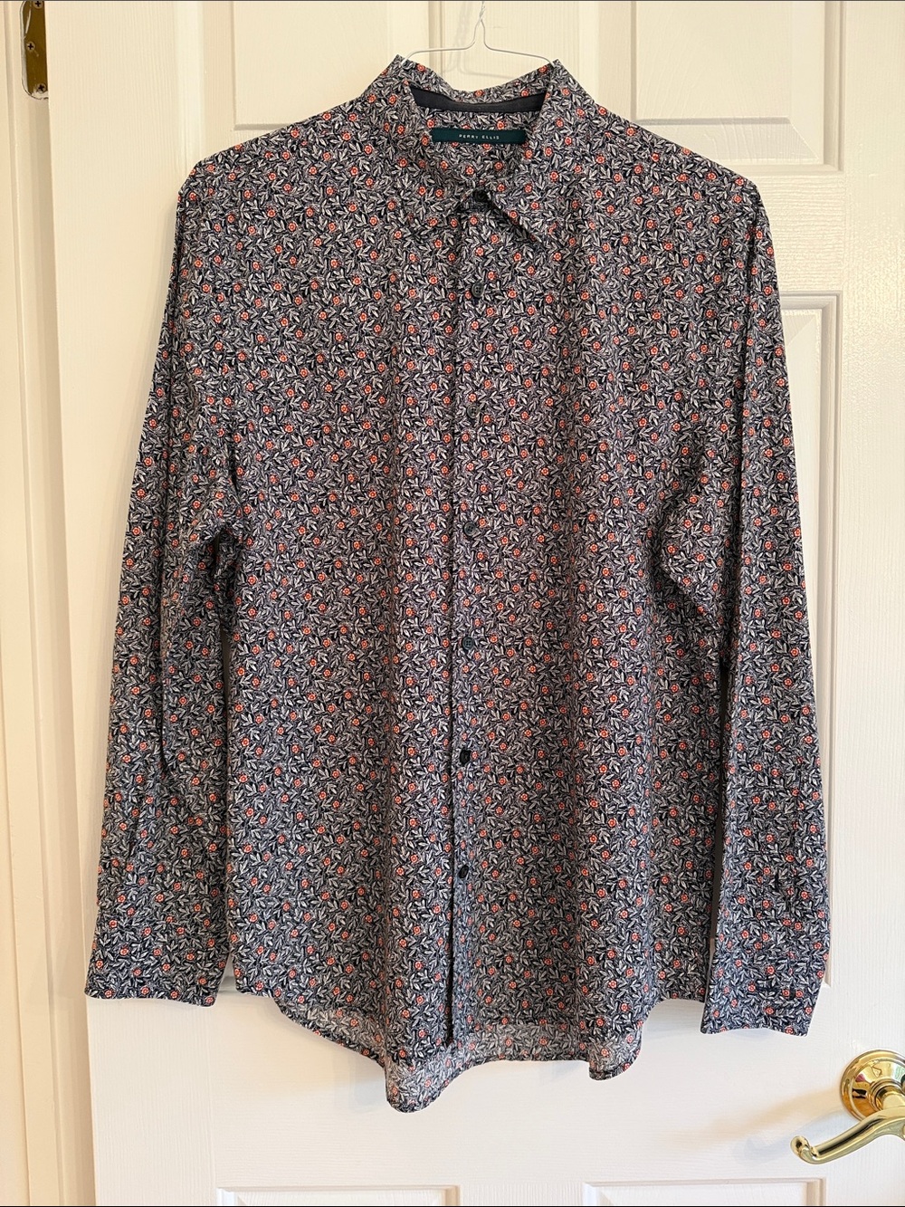 Perry Ellis Button-Down Shirt with Red & White Floral Motif
